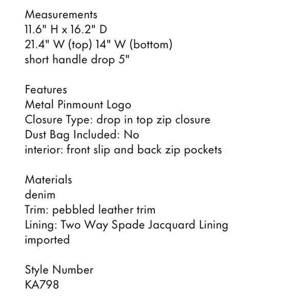 Kate Spade Large Tote Denim Leather Blue Bag NWT New - Picture 8 of 8